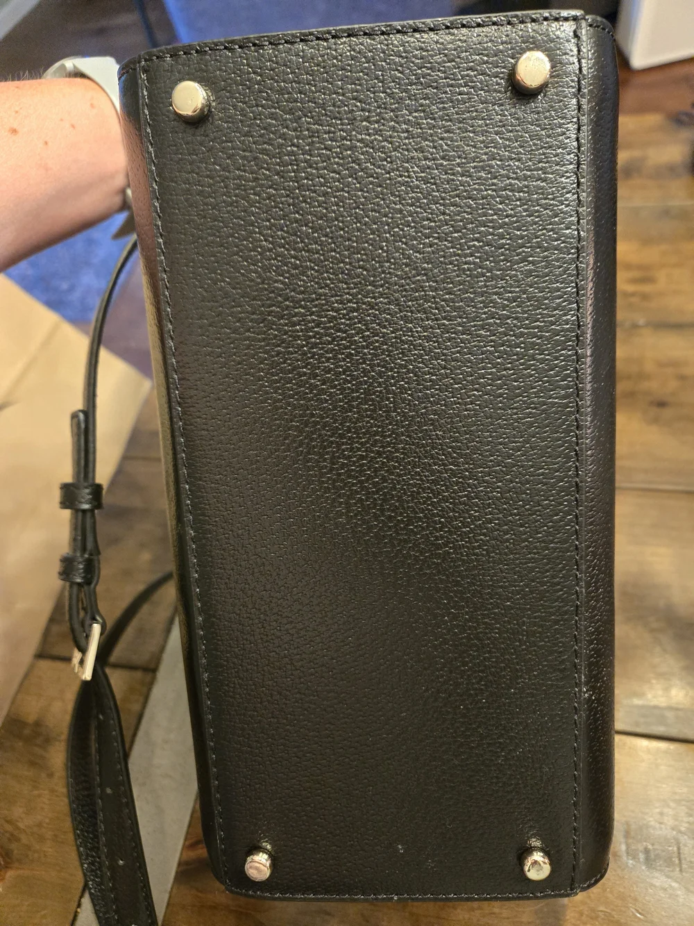 kate spade Black Leather Satchel with Cream Bow Detail